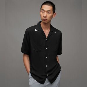 Allsaints Mens Shirt RUNAWAY SMALL BLACK NEW With Tags short Sleeves